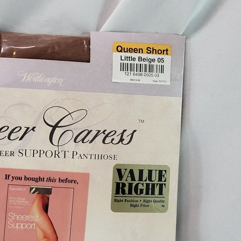 JCPenny Sheer Caress Extra Sheer Support Pantyhose Queen Short Beige Sandalfoot